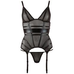 Cotelli Collection – Transparentes Oberteil mit Strapsen in Schwarz