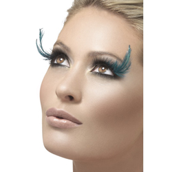 Eyelashes Black and Green with Feather Plume Contains Glue