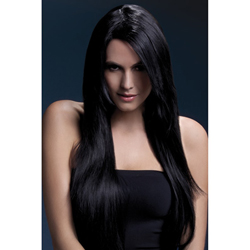 Fever Amber Wig 28inch/71cm Black Long Straight with Feathered Fringe