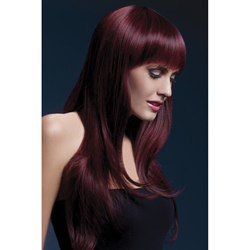 Fever Sienna Wig 26inch/66cm Black Cherry Long Feathered with Fringe
