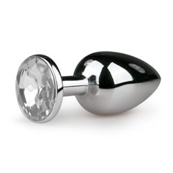 Metall-Analplug mit rundem Zierstein - Silberfarbig