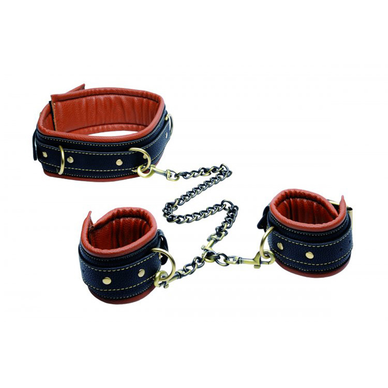 Coax Kunstleren Halsband + Boeien - Zwart/Cognac