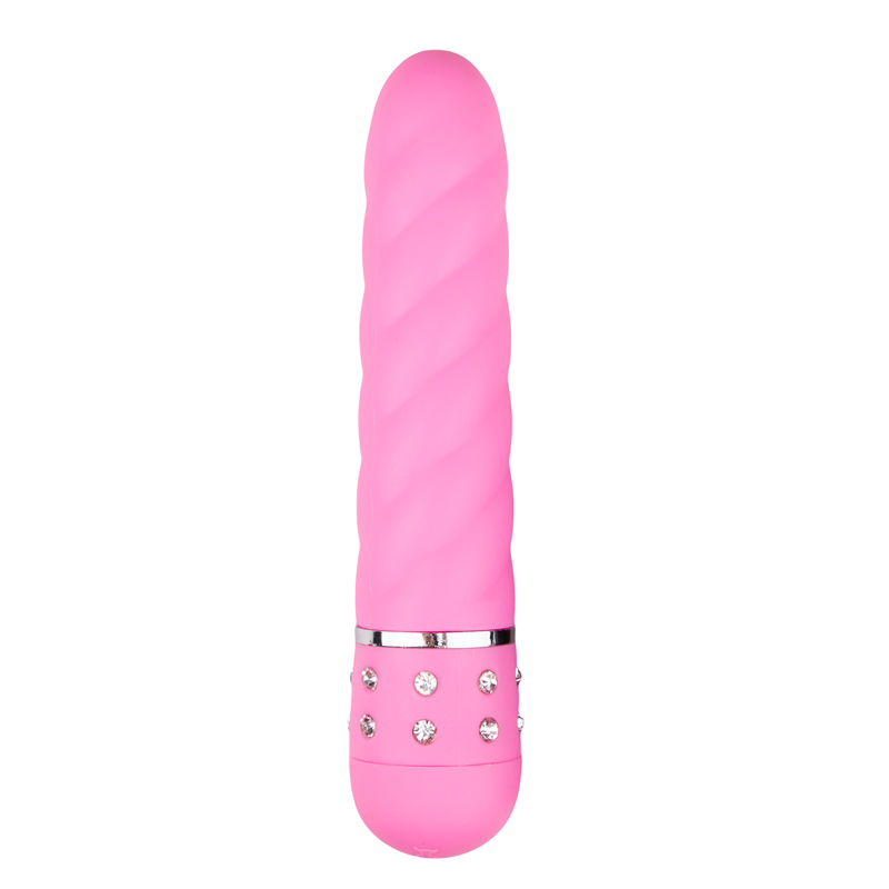 Roze mini vibrator met diamantjes en groeven