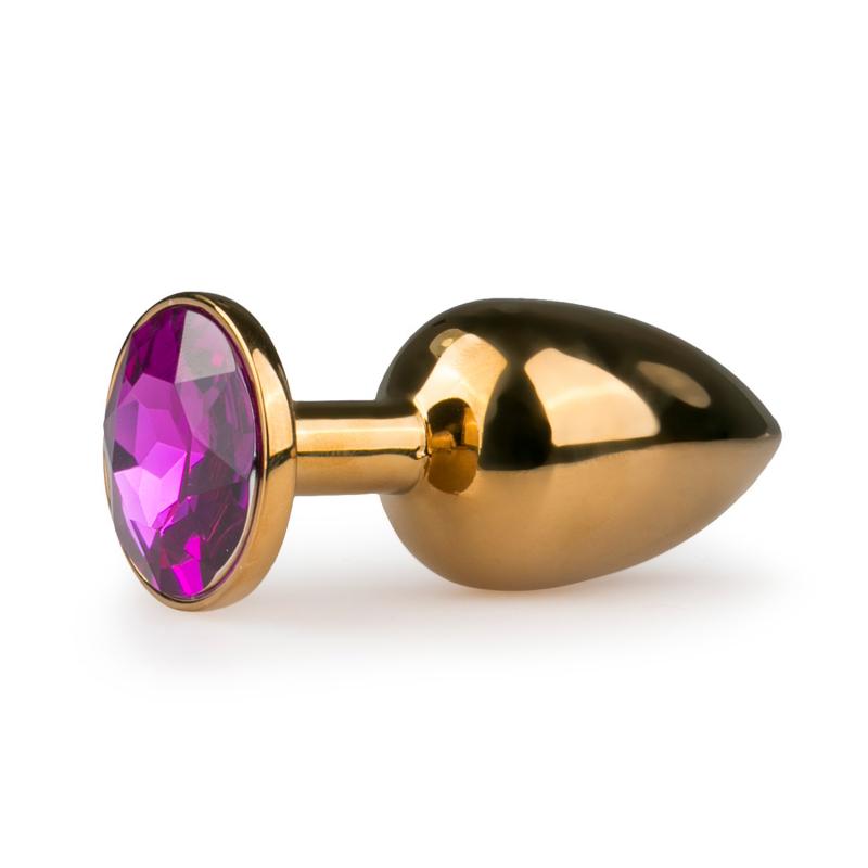 Buttplug met ronde steen - Goud/Roze