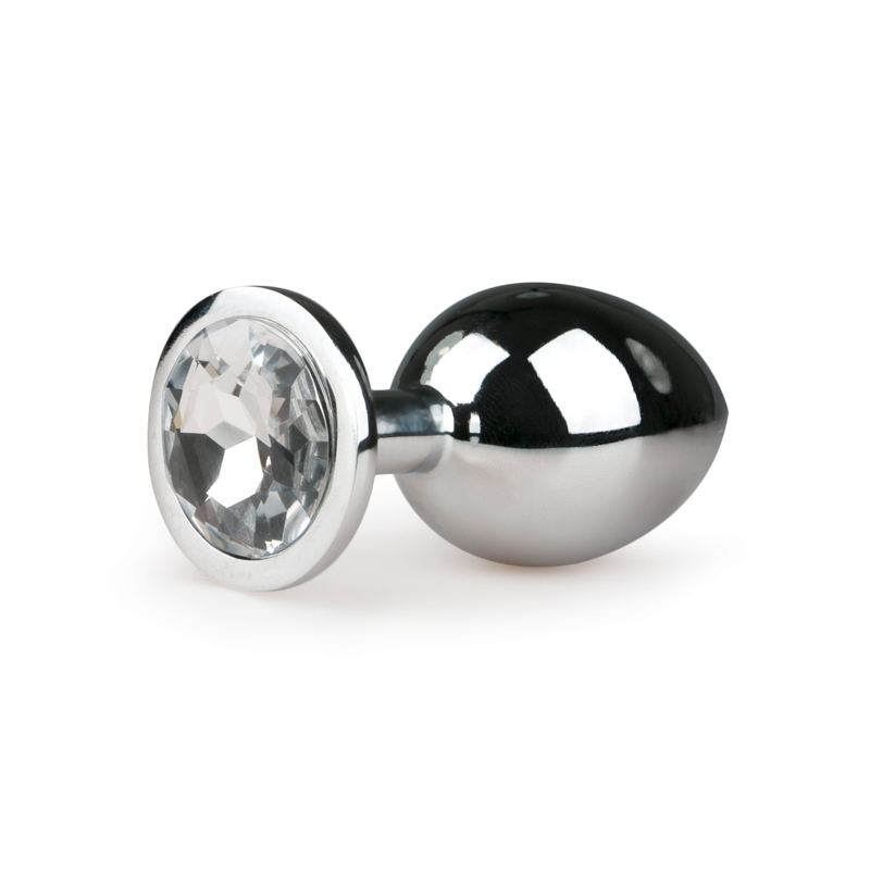 Zilveren ronde buttplug met diamant