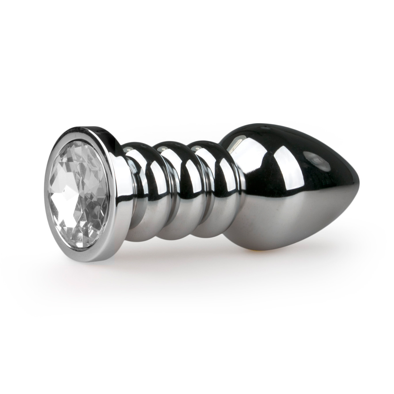 Zilveren geribbelde buttplug diamant