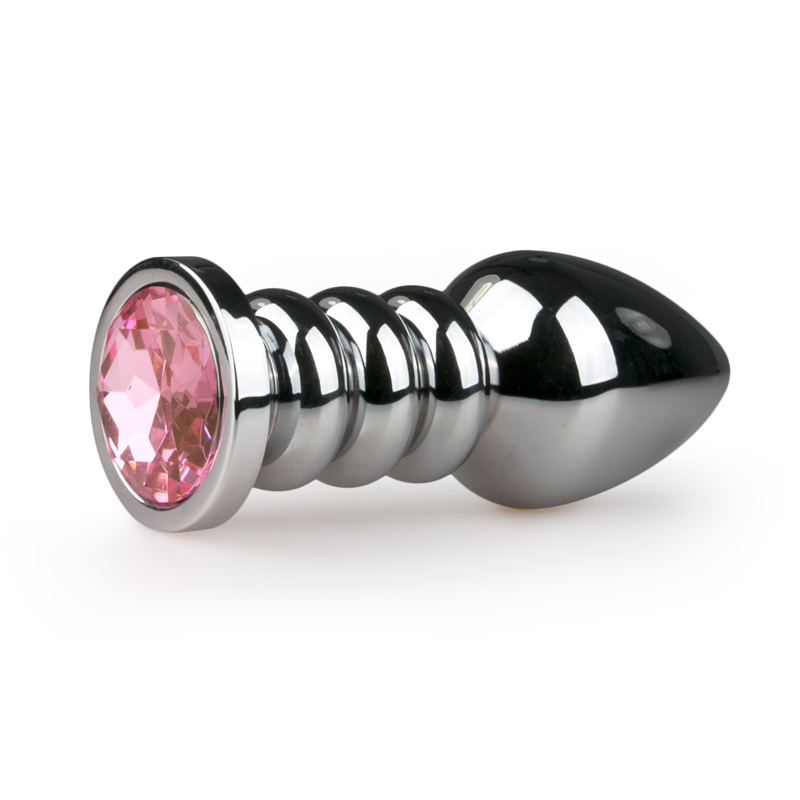 Roze geribbelde buttplug diamant