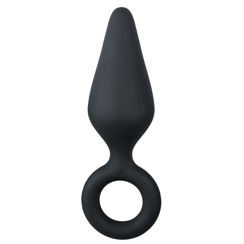 Zwarte grote buttplug met trekring