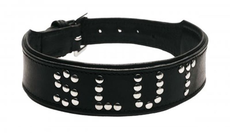 Lederen Halsband Met 'Slut' Studs Design