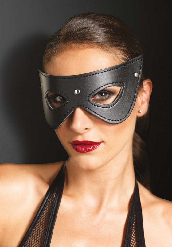 Zwart kunstleren masker met studs