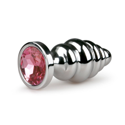 Zilverkleurige Geribbelde Buttplug Met Roze Kristal