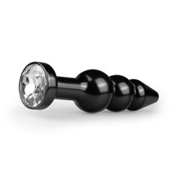 Metalen buttplug met kristal - zwart