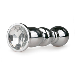 Geribbelde Metalen Buttplug Met Transparant Kristal