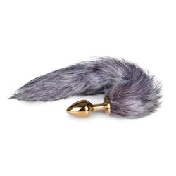 Medium goudkleurige buttplug met donkerbruine vossenstaart