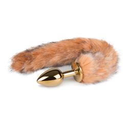 Kleine goudkleurige buttplug met lichtbruine vossenstaart