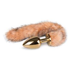 Goudkleurige buttplug met gestreepte vossenstaart