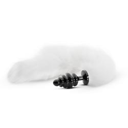 Zwarte buttplug met witte vossenstaart